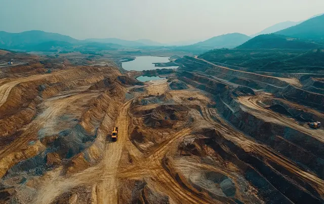Carrière à ciel ouvert vue par drone